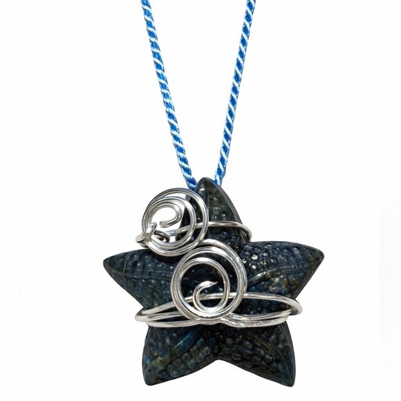 Handmade Jewelry - Wire Wrapped Blue Labradorite Starfish Pendant Necklace Handmade